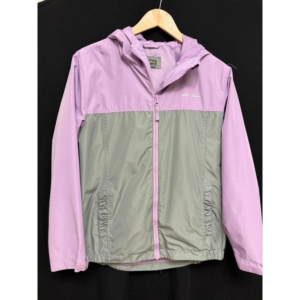 Eddie Bauer Kids Girls Lavender Grey Hooded Windbreaker Jacket Size Large 14/16